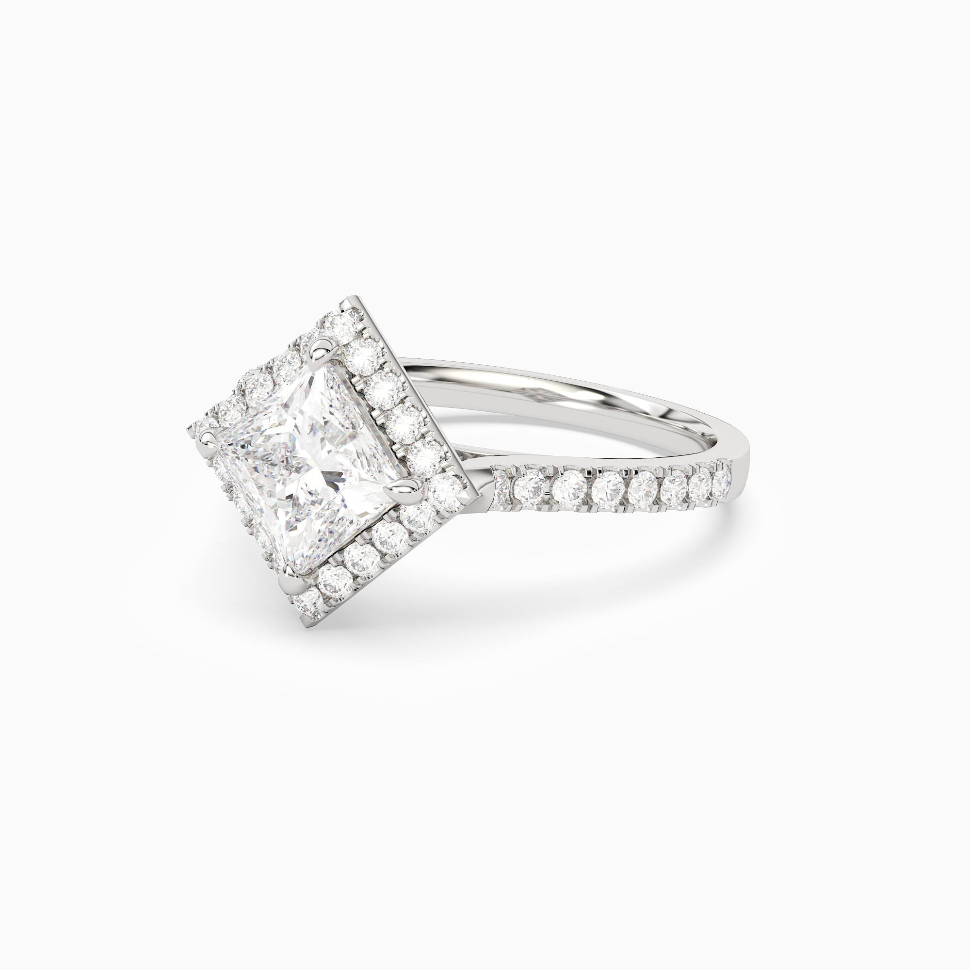 Princess Kite Halo Baseline in 18K White Gold top angle