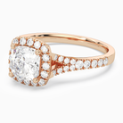 Cushion Classic Halo Split Shank Ring in 14K Rose Gold top angle