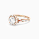 Round Classic Halo Split Shank Ring in 14K Rose Gold top angle
