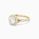 Round Classic Halo Split Shank Ring in 18K Yellow Gold top angle