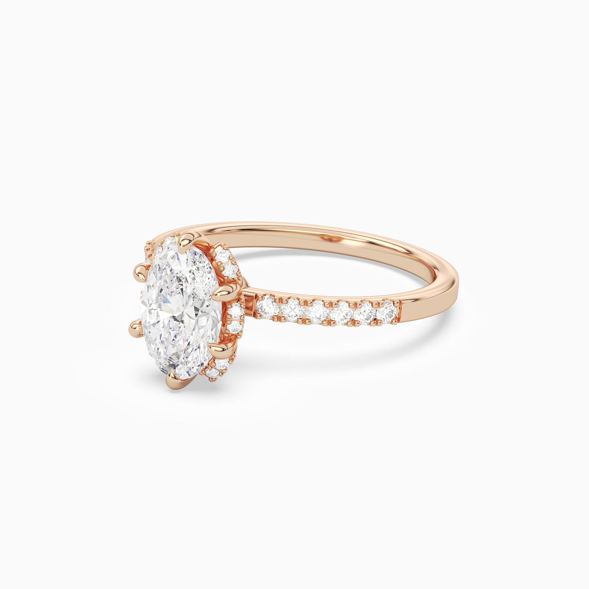 Oval Crown Halo Pavé in 14K Rose Gold top angle