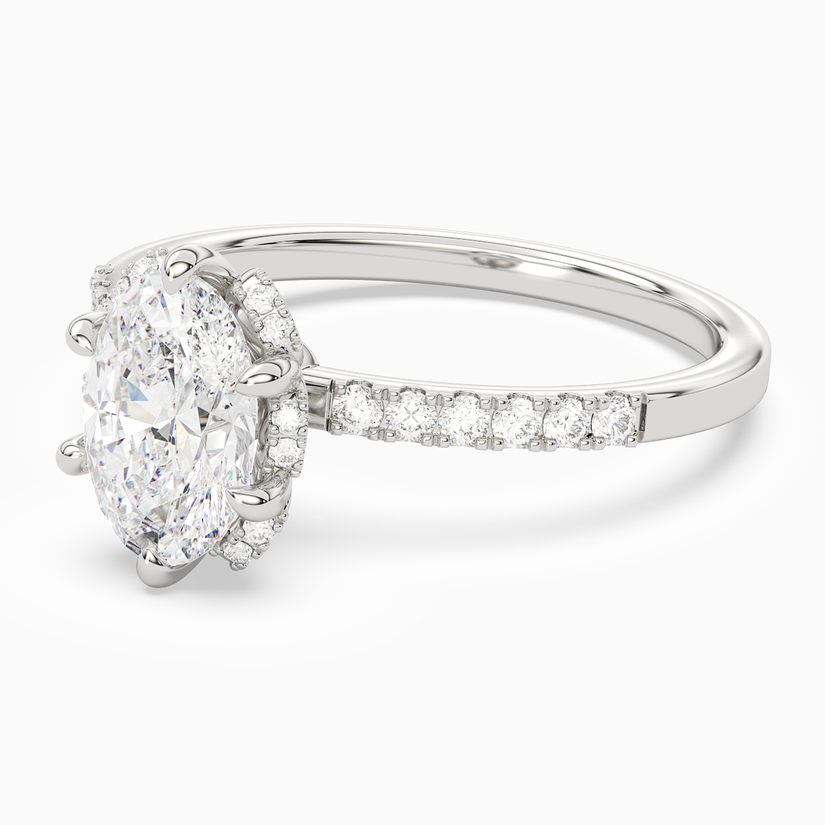 Oval Crown Halo Pavé in 14K White Gold top angle