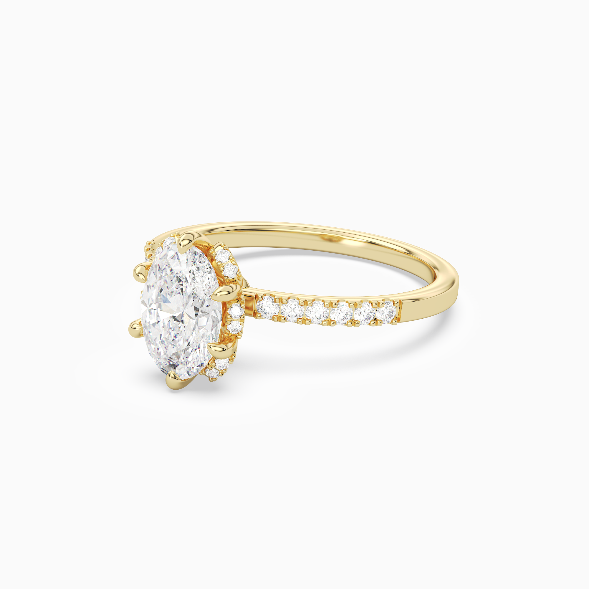 Oval Crown Halo Pavé in 18K Yellow Gold top angle