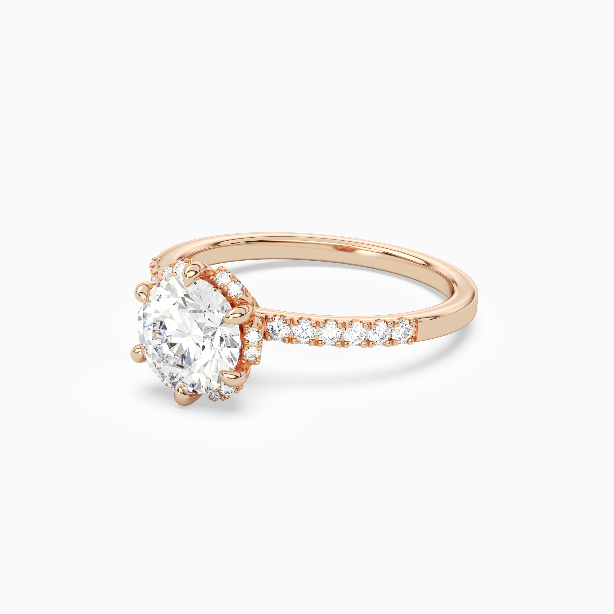 Round Crown Halo Pavé in 14K Rose Gold top angle