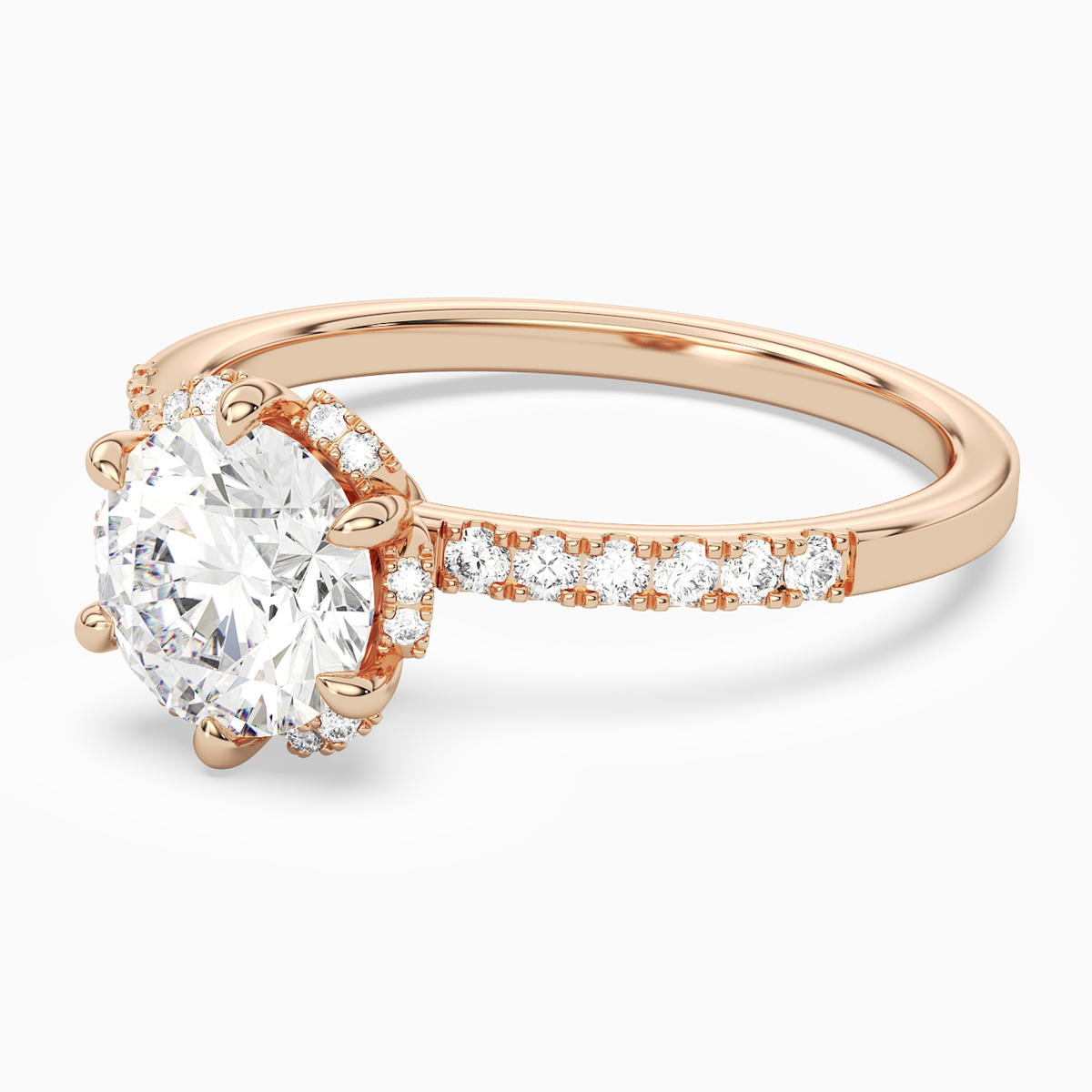Round Crown Halo Pavé in 14K Rose Gold top angle