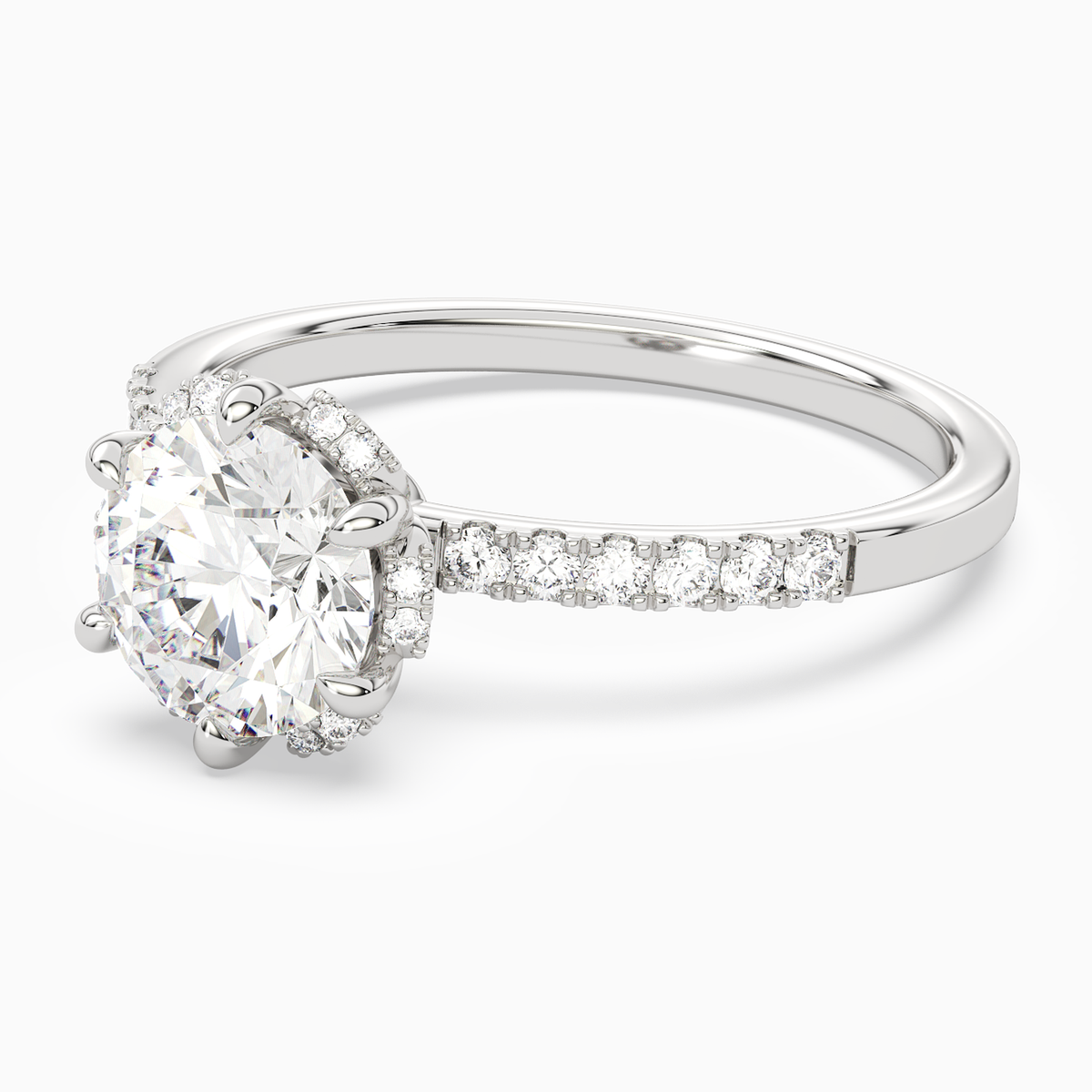 Round Crown Halo Pavé in 14K White Gold top angle