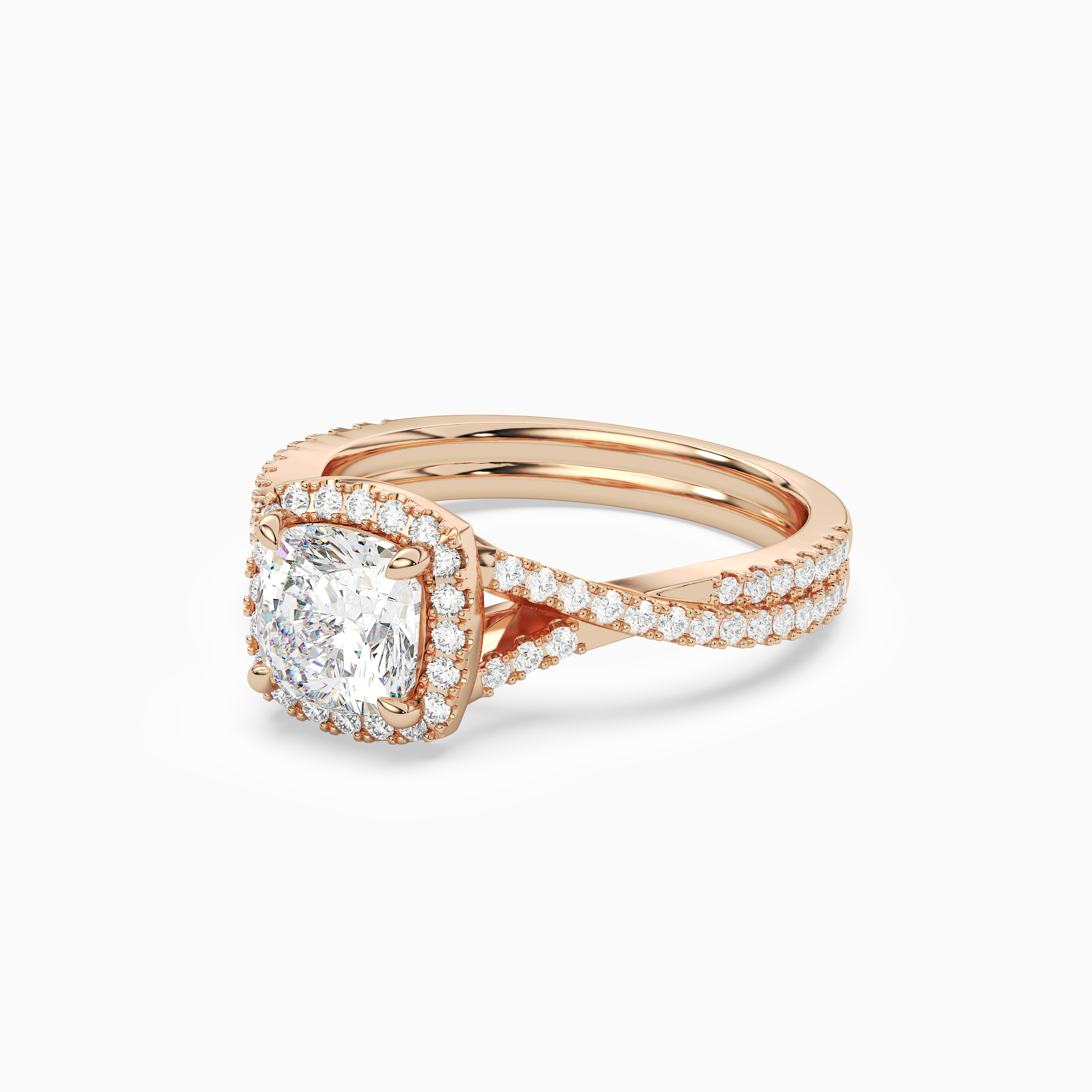 Cushion Twisted Shank Halo in 14K Rose Gold top angle