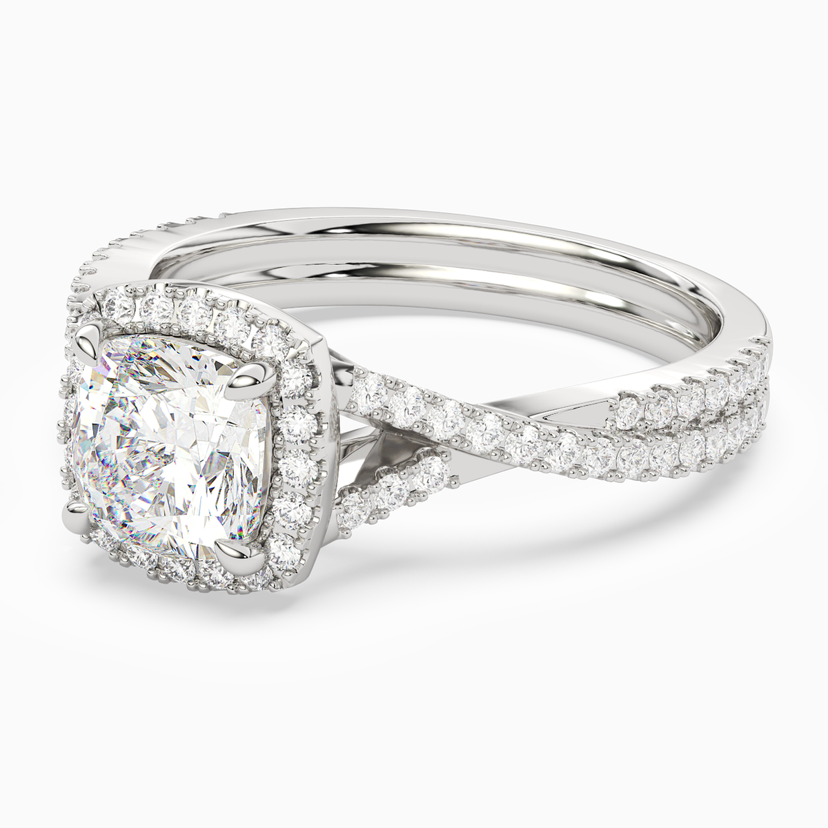 Cushion Twisted Shank Halo in 14K White Gold top angle
