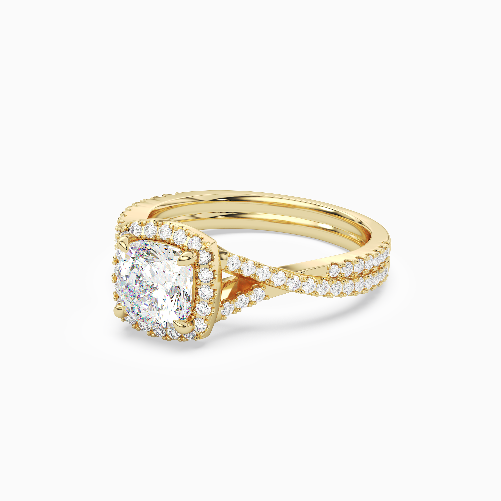 Cushion Twisted Shank Halo in 18K Yellow Gold top angle