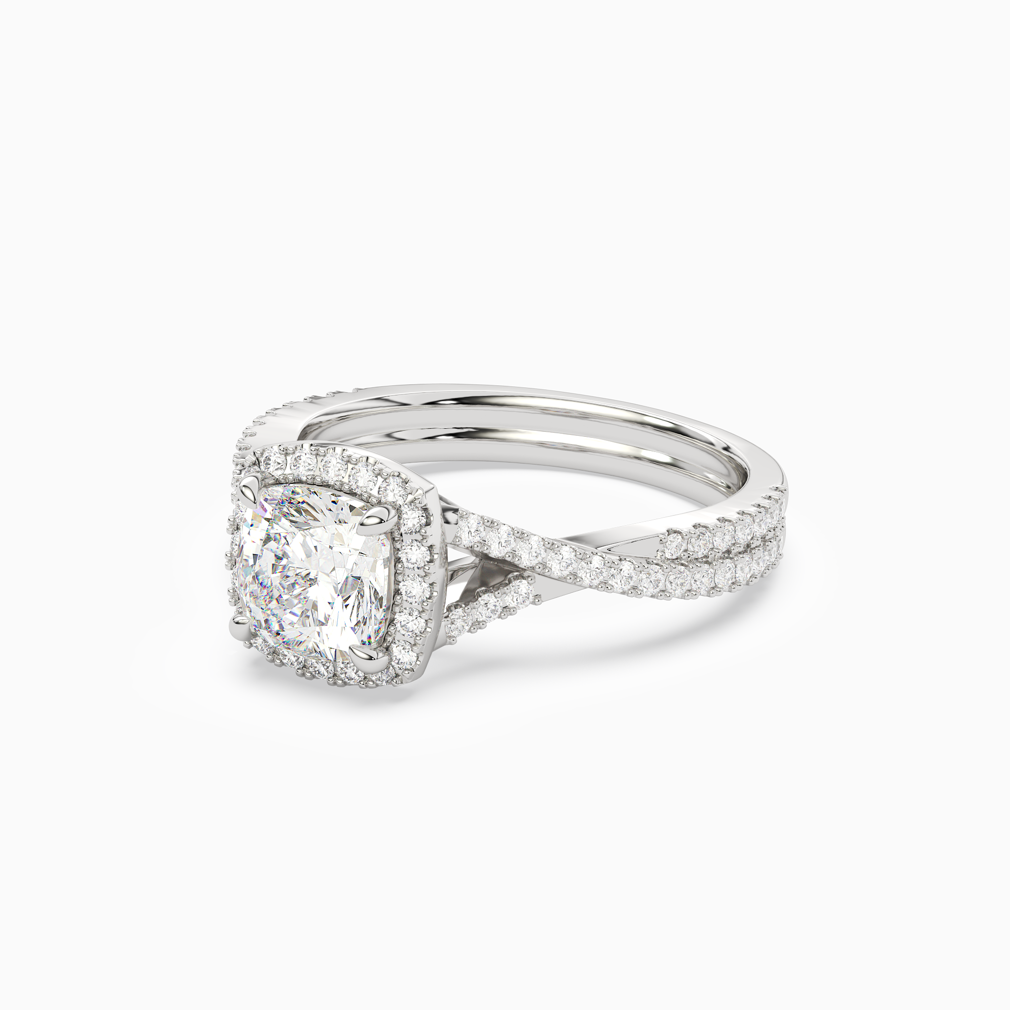 Cushion Twisted Shank Halo in Platinum top angle
