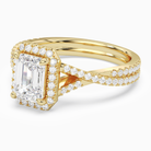 Emerald Twisted Shank Halo in 18K Yellow Gold top angle