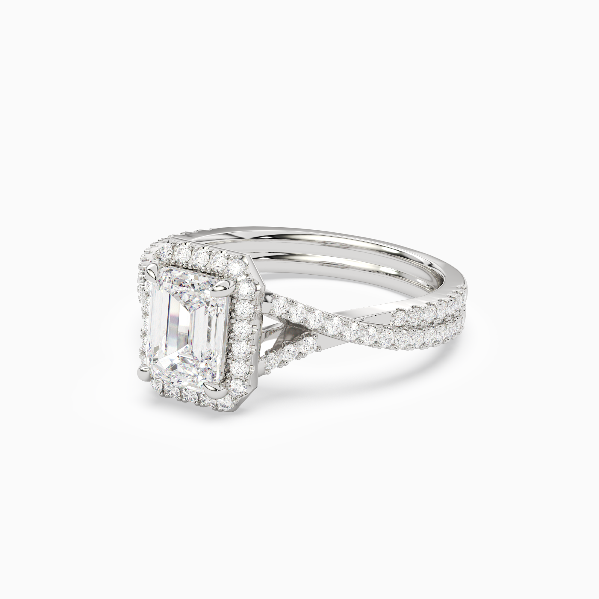 Emerald Twisted Shank Halo in Platinum top angle