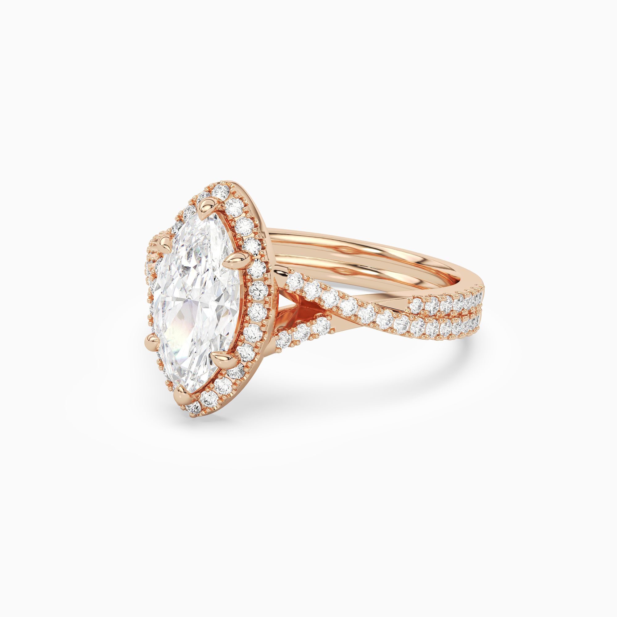 Marquise Twisted Shank Halo in 14K Rose Gold top angle