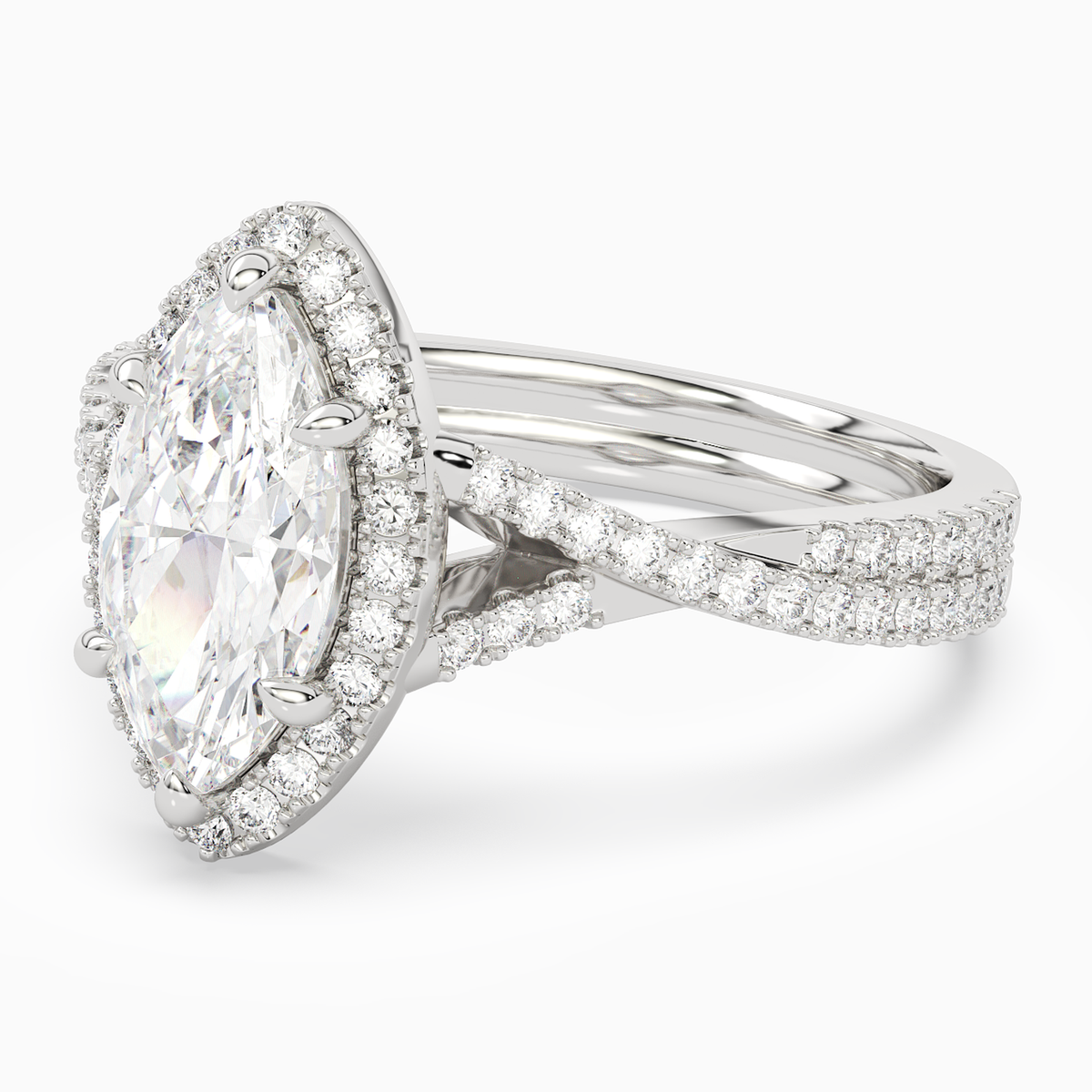 Marquise Twisted Shank Halo in 14K White Gold top angle