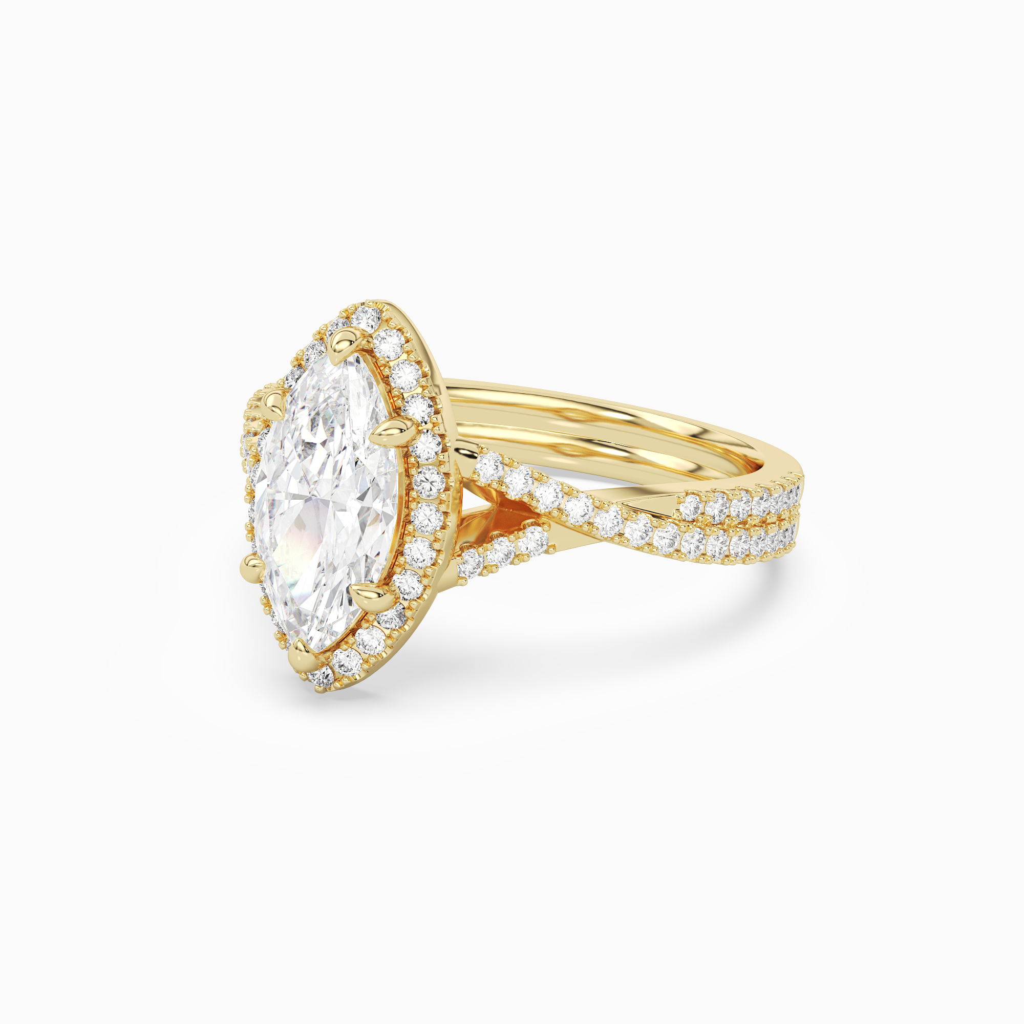 Marquise Twisted Shank Halo in 18K Yellow Gold top angle