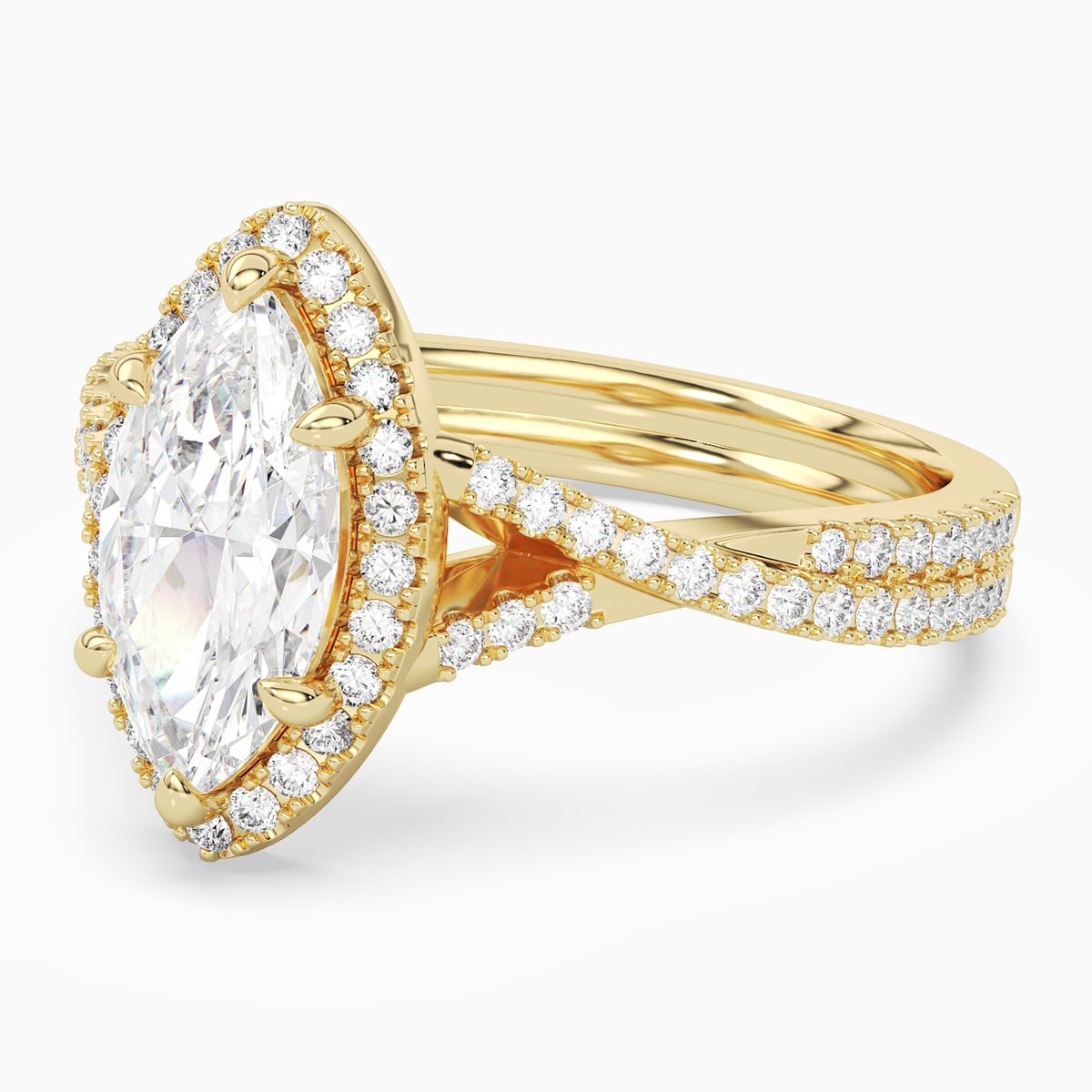 Marquise Twisted Shank Halo in 18K Yellow Gold top angle