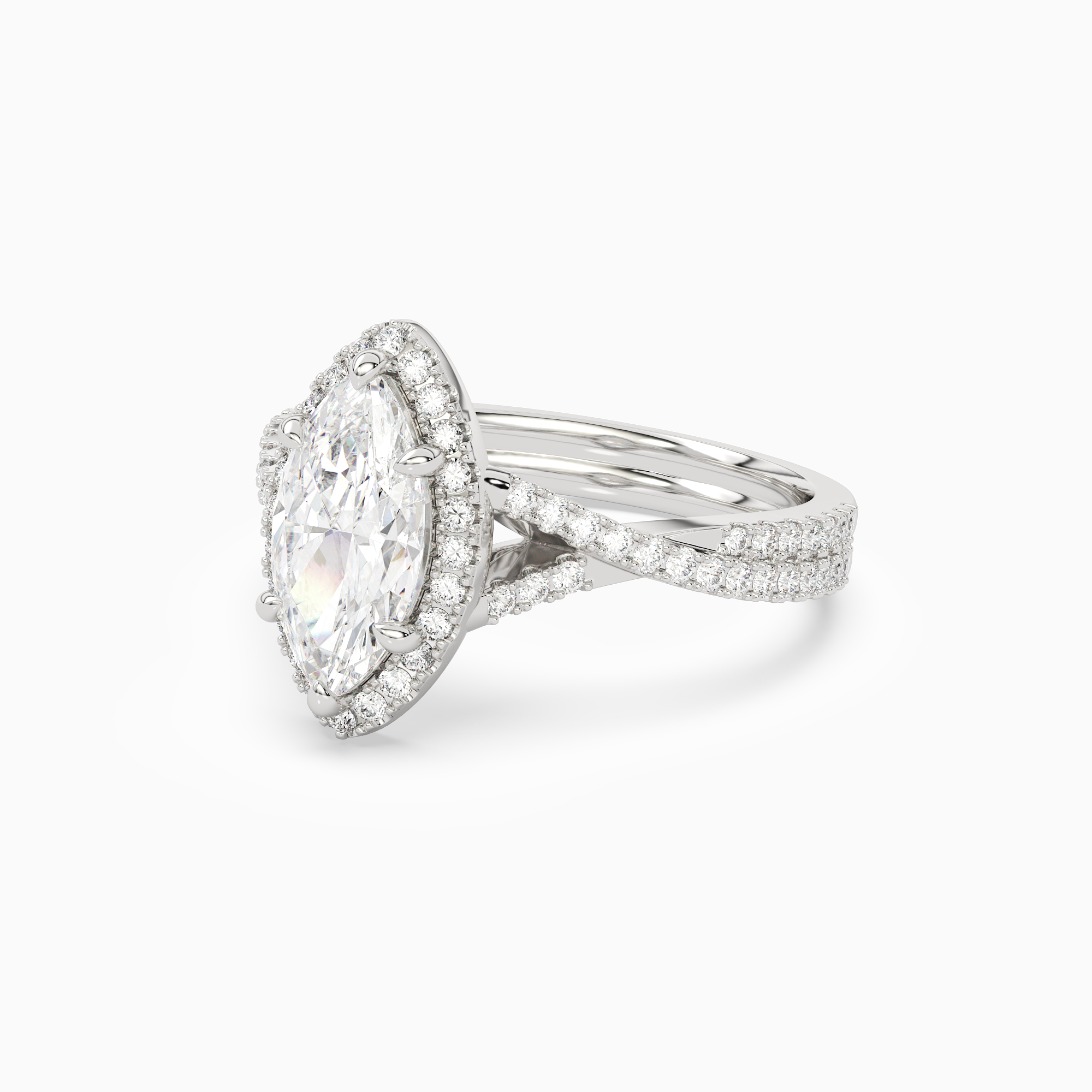 Marquise Twisted Shank Halo in Platinum top angle