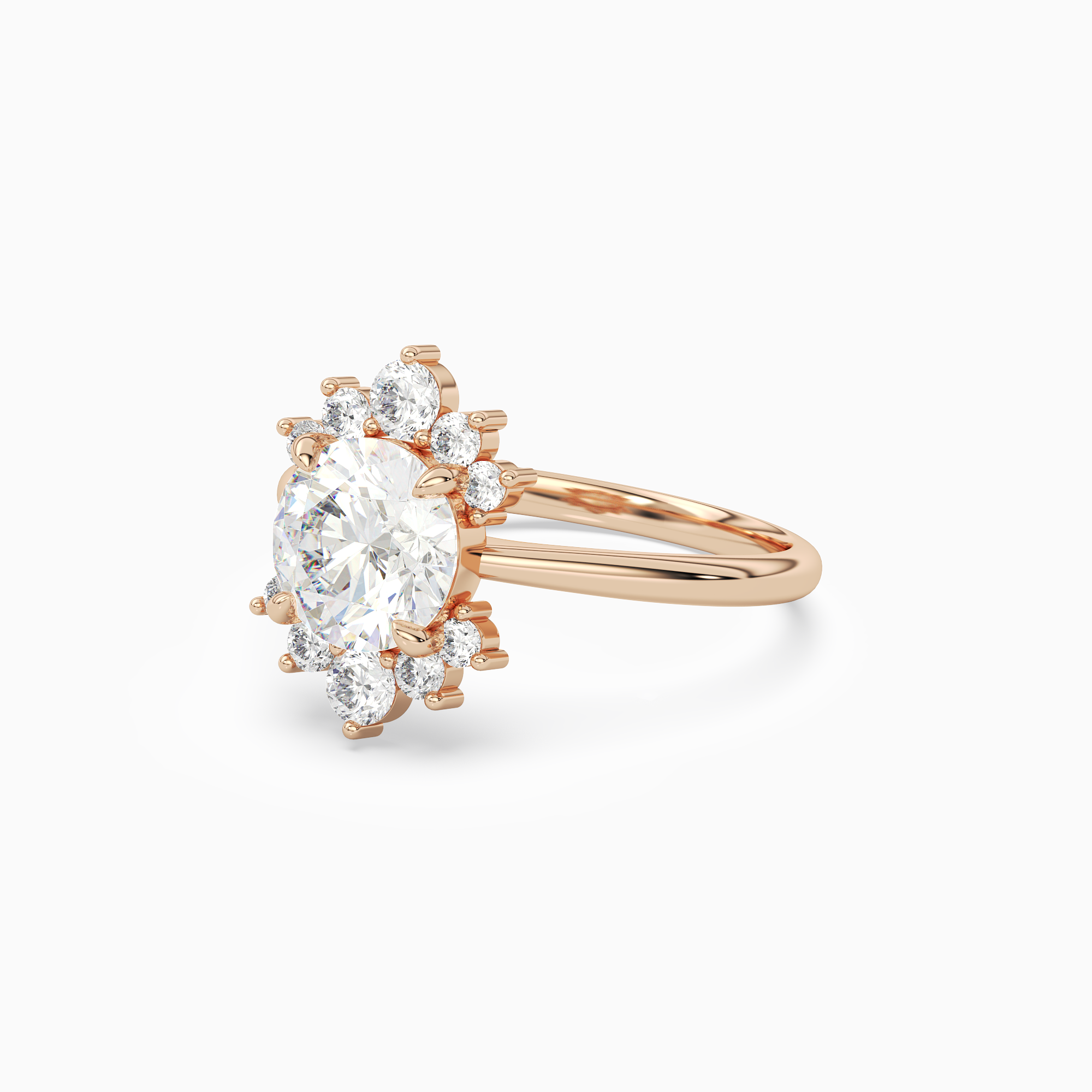 Round Floral Cluster Halo in 14K Rose Gold top angle