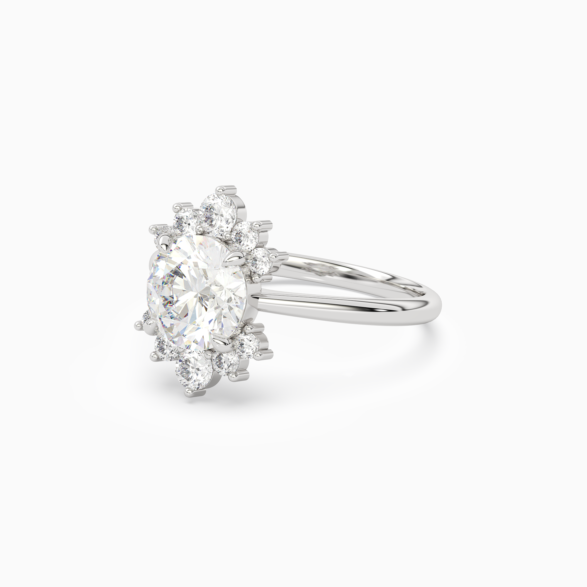 Round Floral Cluster Halo in 18K White Gold top angle