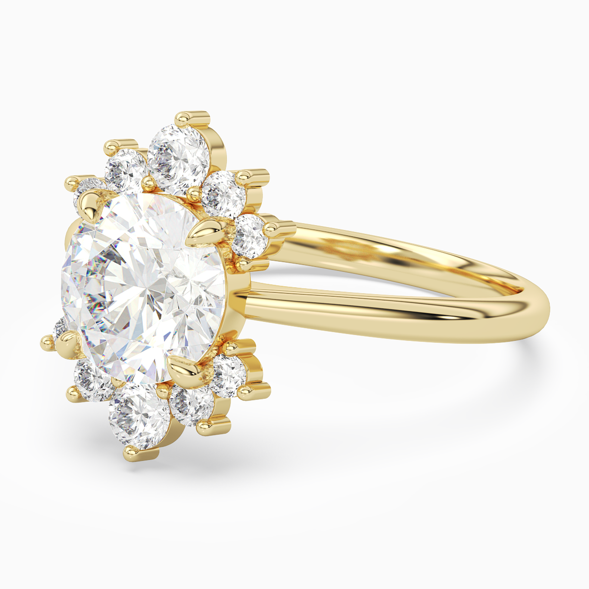 Round Floral Cluster Halo in 18K Yellow Gold top angle