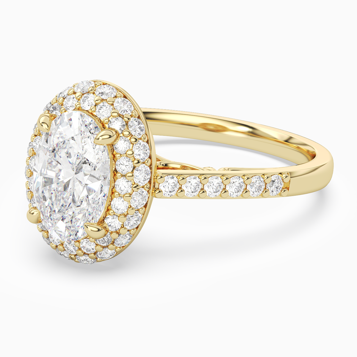 Oval Regal Halo Pavé in 14K Yellow Gold top angle