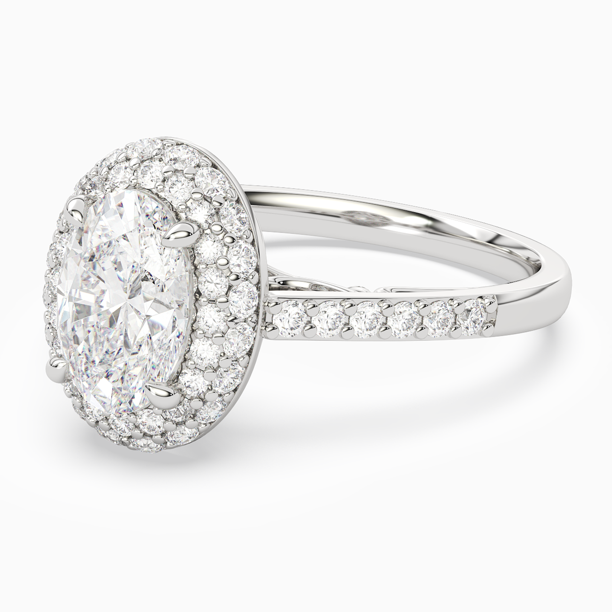 Oval Regal Halo Pavé in Platinum top angle