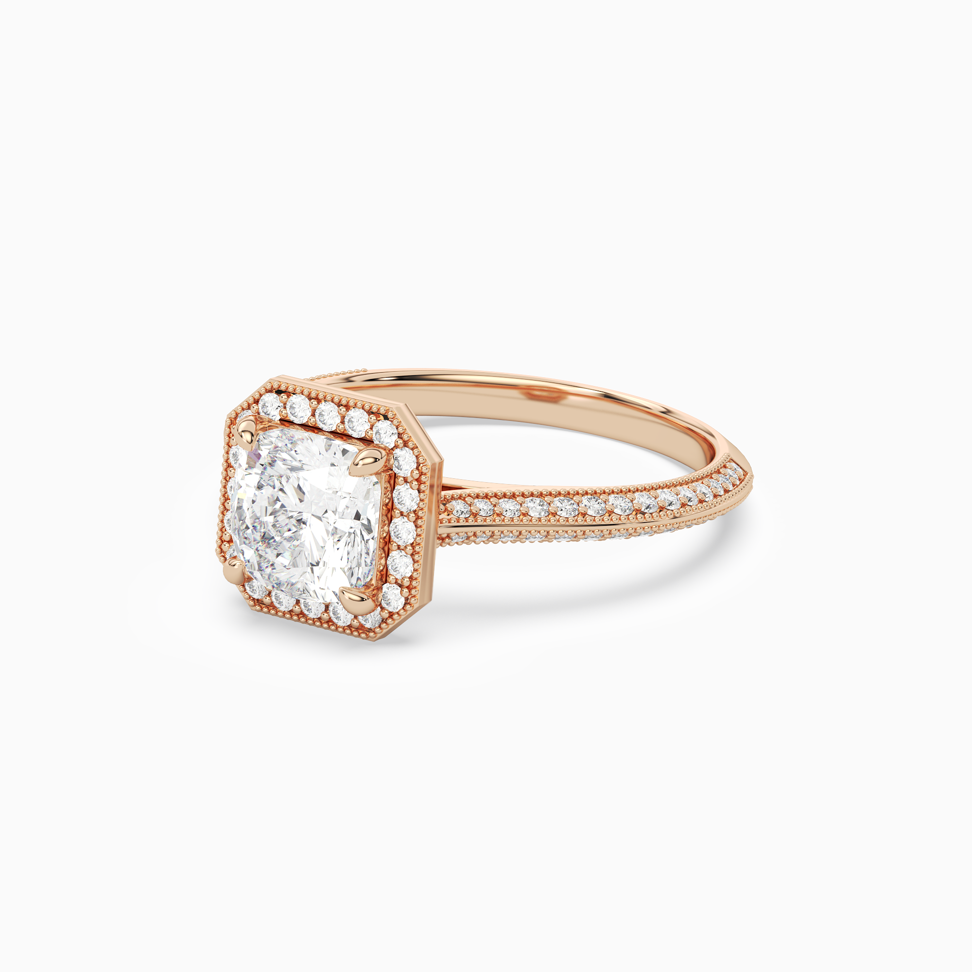 Cushion Octagon Halo in 14K Rose Gold top angle