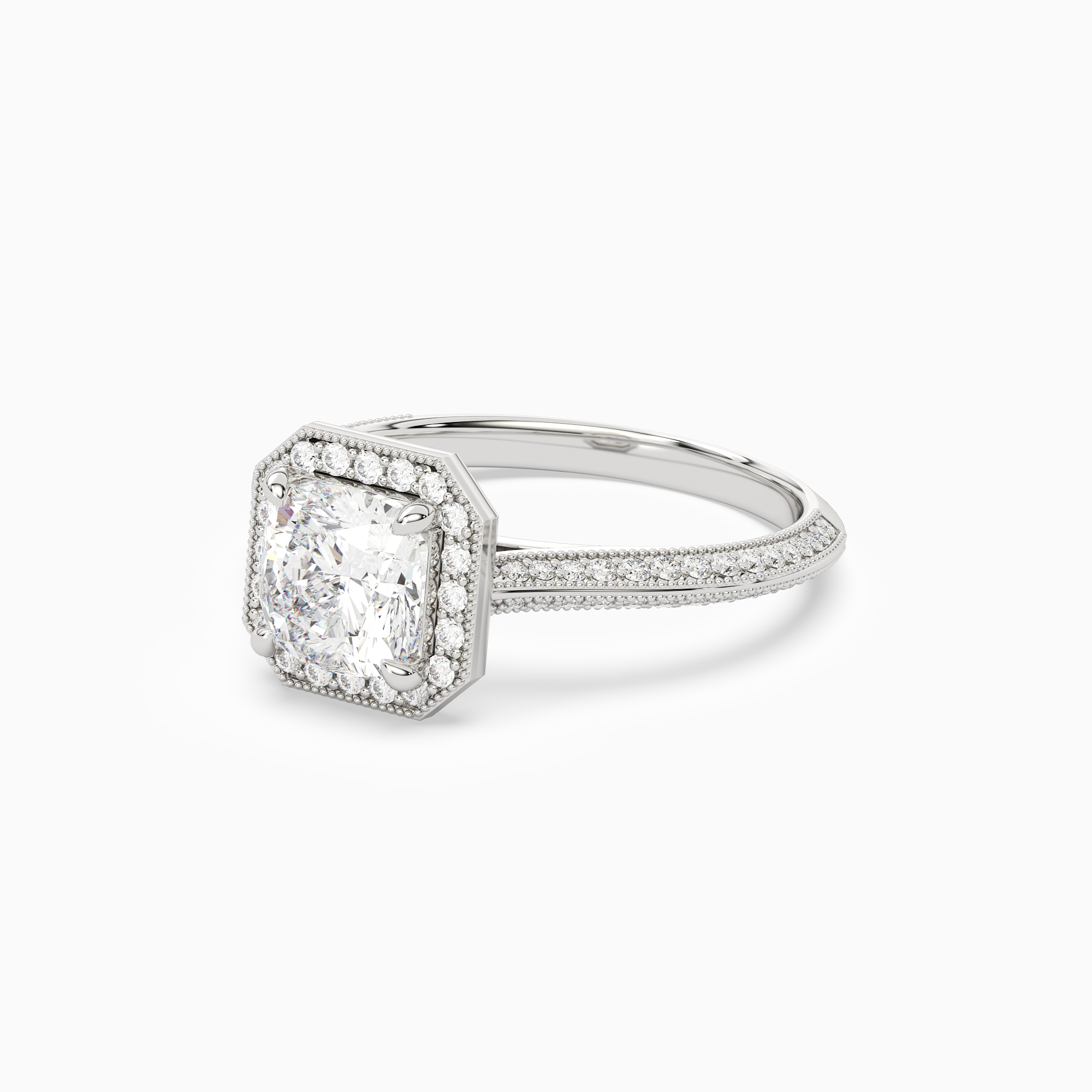 Cushion Octagon Halo in 14K White Gold top angle
