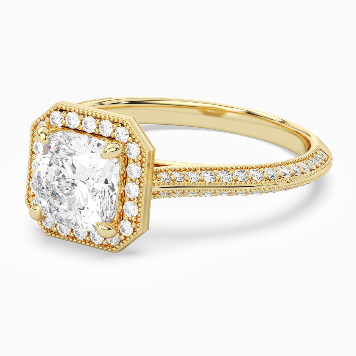 Cushion Octagon Halo in 14K Yellow Gold top angle
