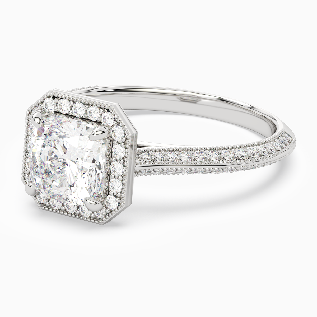 Cushion Octagon Halo in 18K White Gold top angle