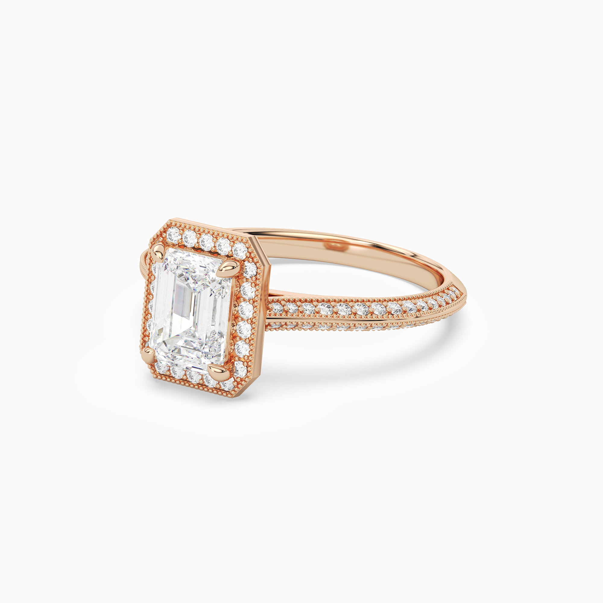 Emerald Octagon Halo in 14K Rose Gold top angle