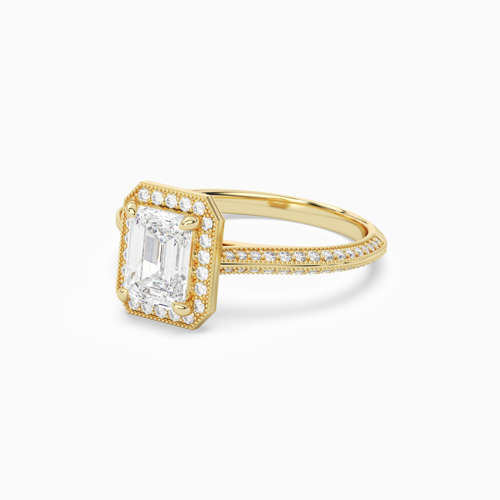 Emerald Octagon Halo in 14K Yellow Gold top angle