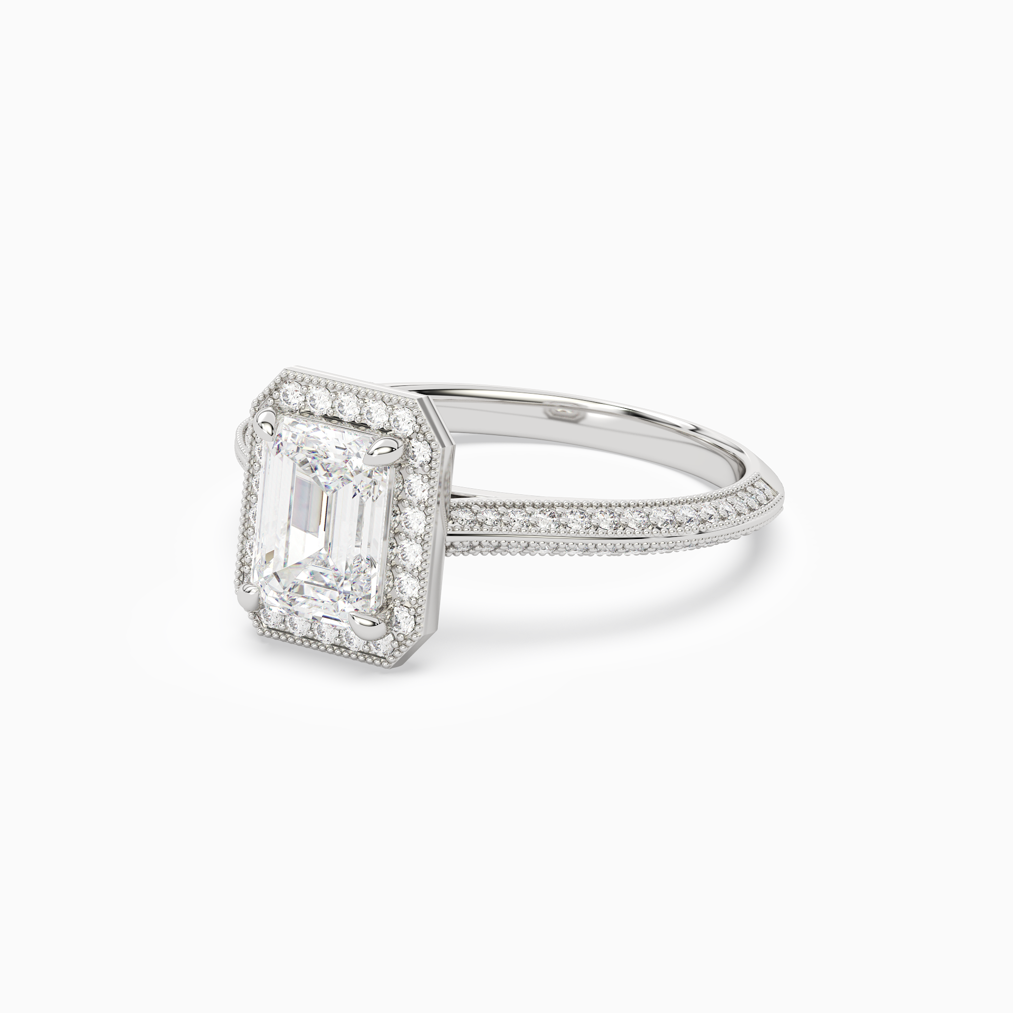 Emerald Octagon Halo in Platinum top angle