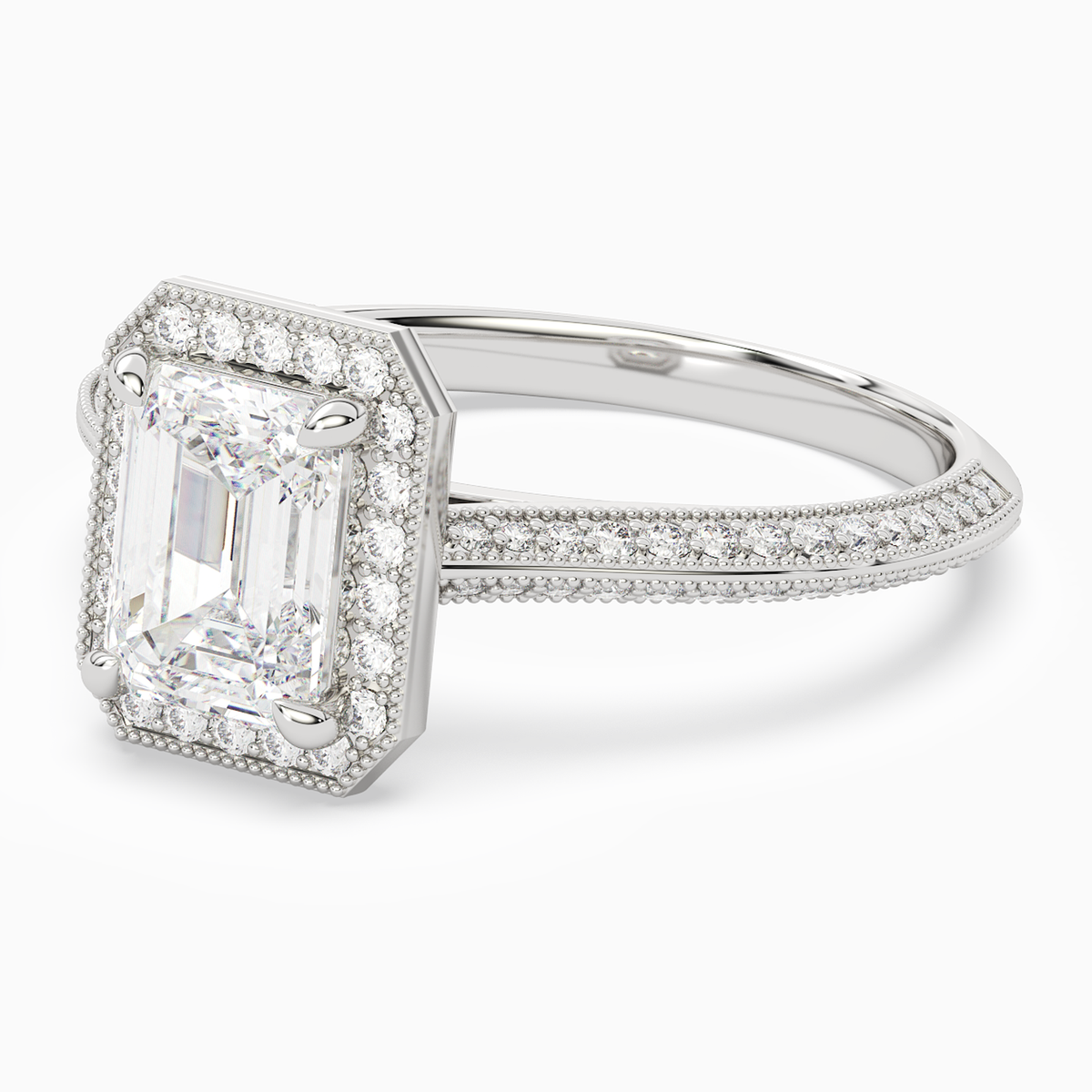 Emerald Octagon Halo in Platinum top angle