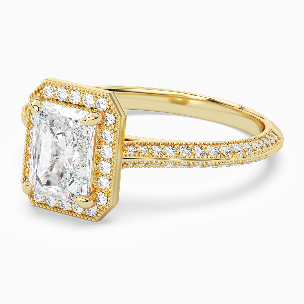 Radiant Octagon Halo in 14K Yellow Gold top angle