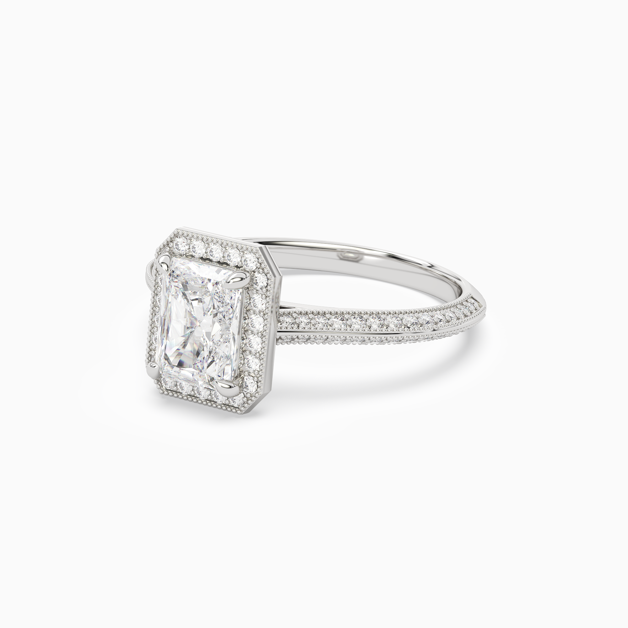 Radiant Octagon Halo in 18K White Gold top angle
