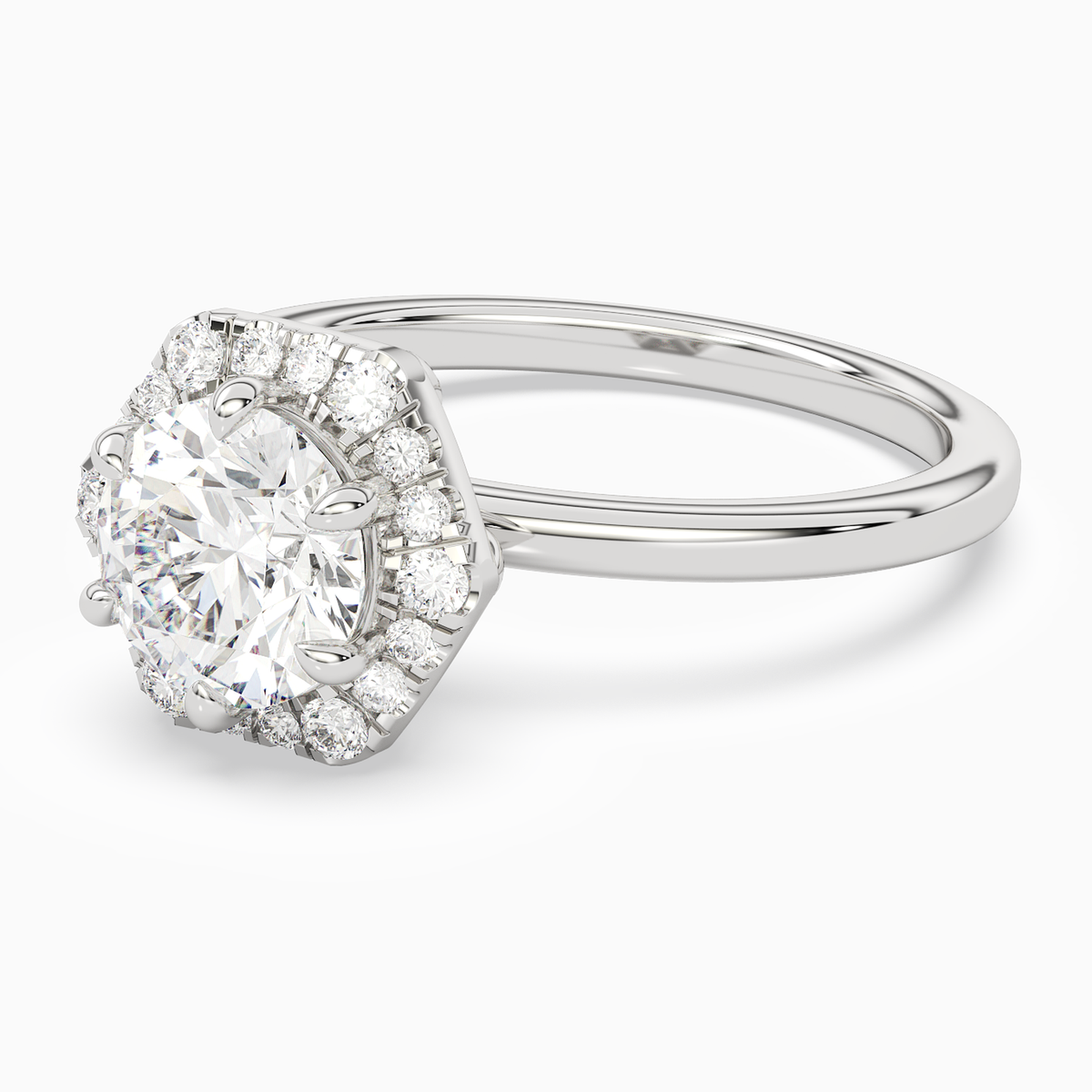 Round Halo in 18K White Gold top angle