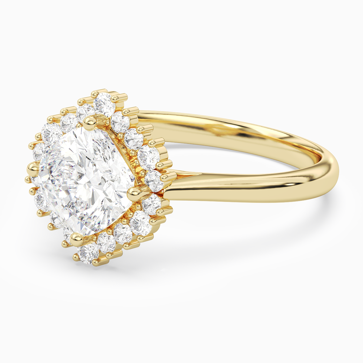 Cushion Cluster Halo in 18K Yellow Gold top angle