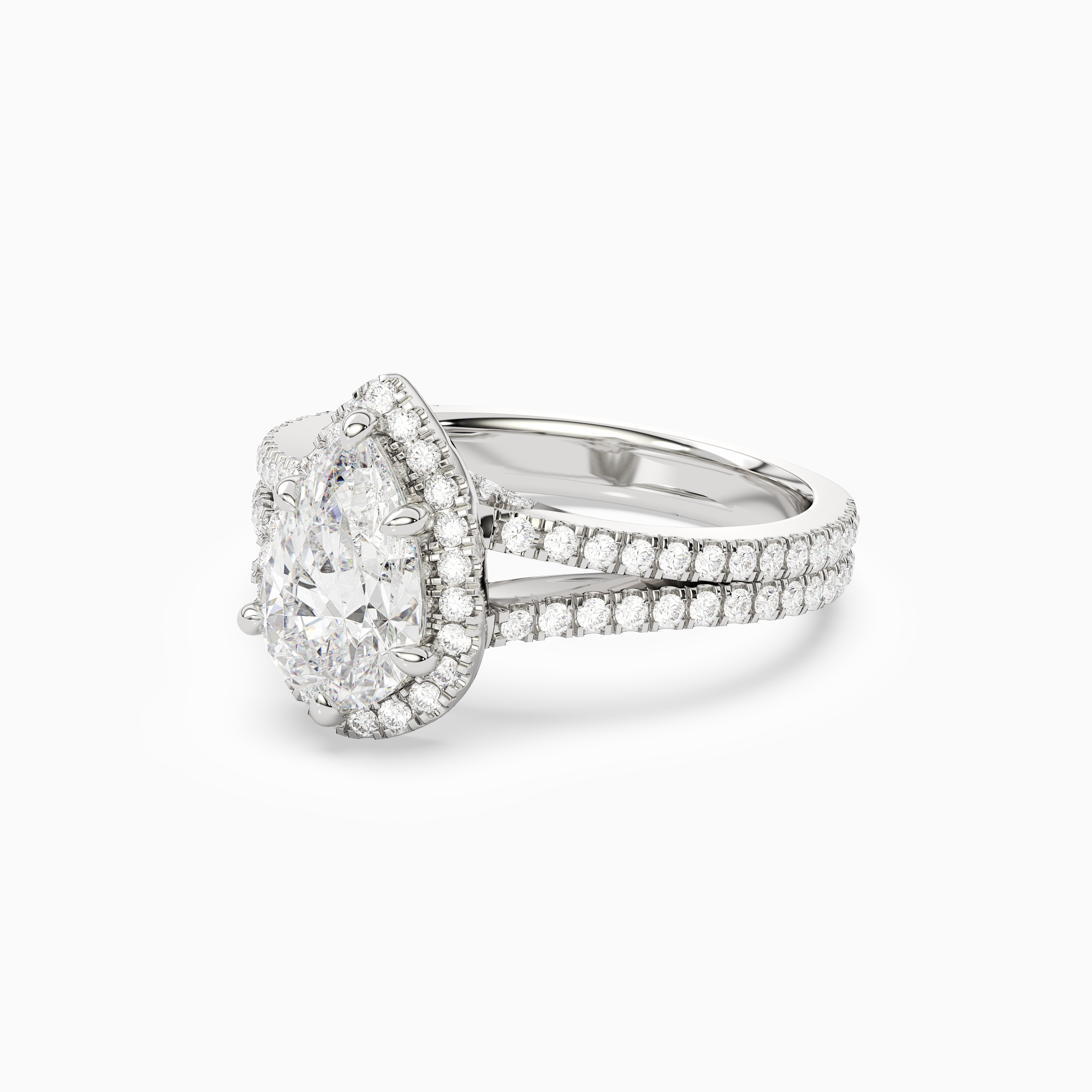 Pear Split Shank Halo in Platinum top angle