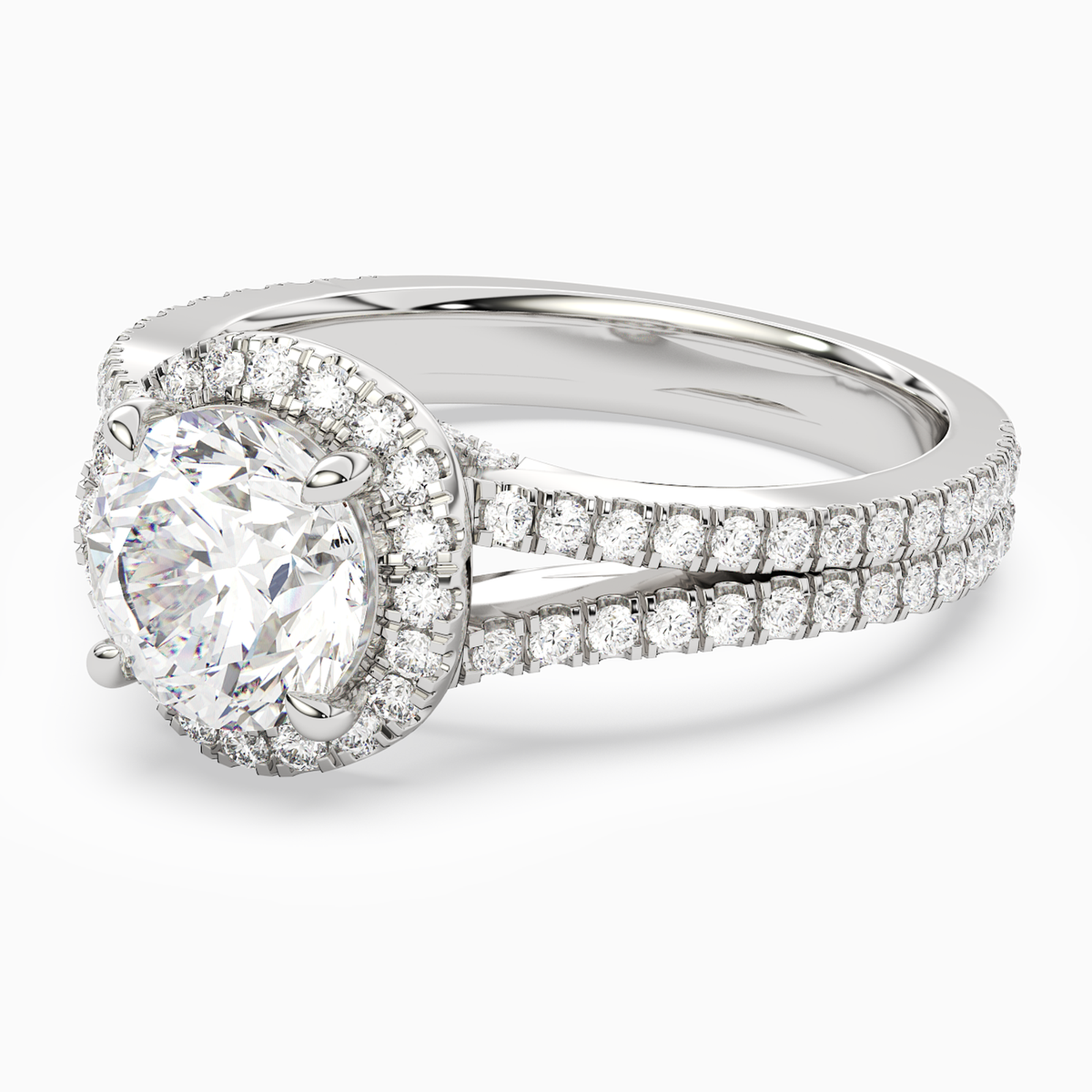 Round Split Shank Halo in 14K White Gold top angle