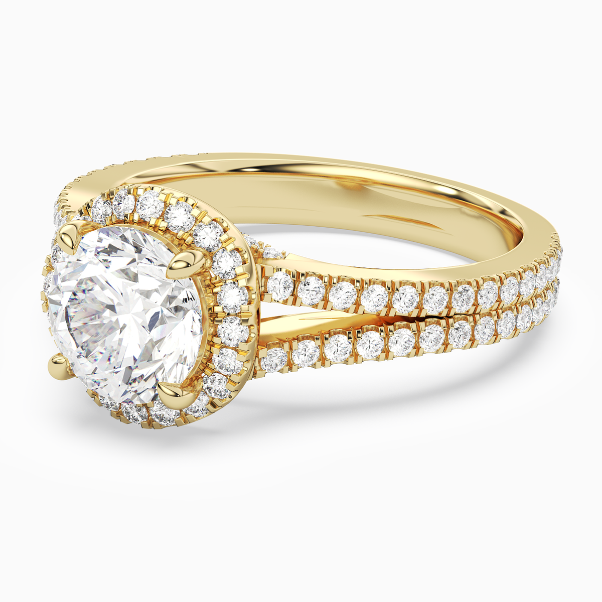 Round Split Shank Halo in 18K Yellow Gold top angle