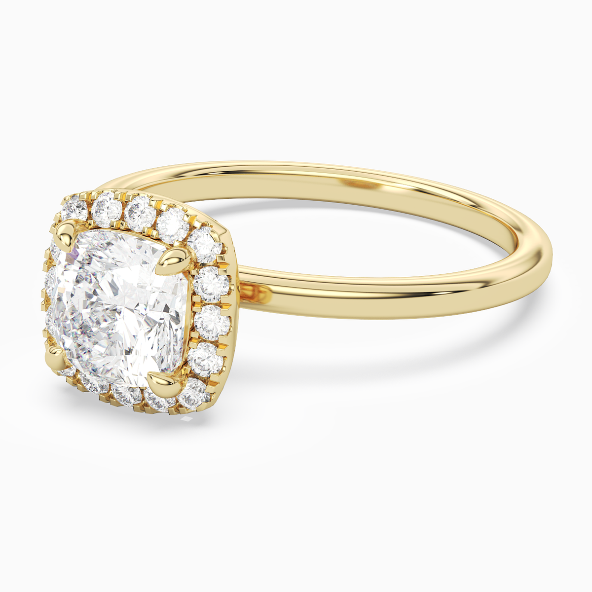 Cushion Scalloped Halo Baseline in 18K Yellow Gold top angle