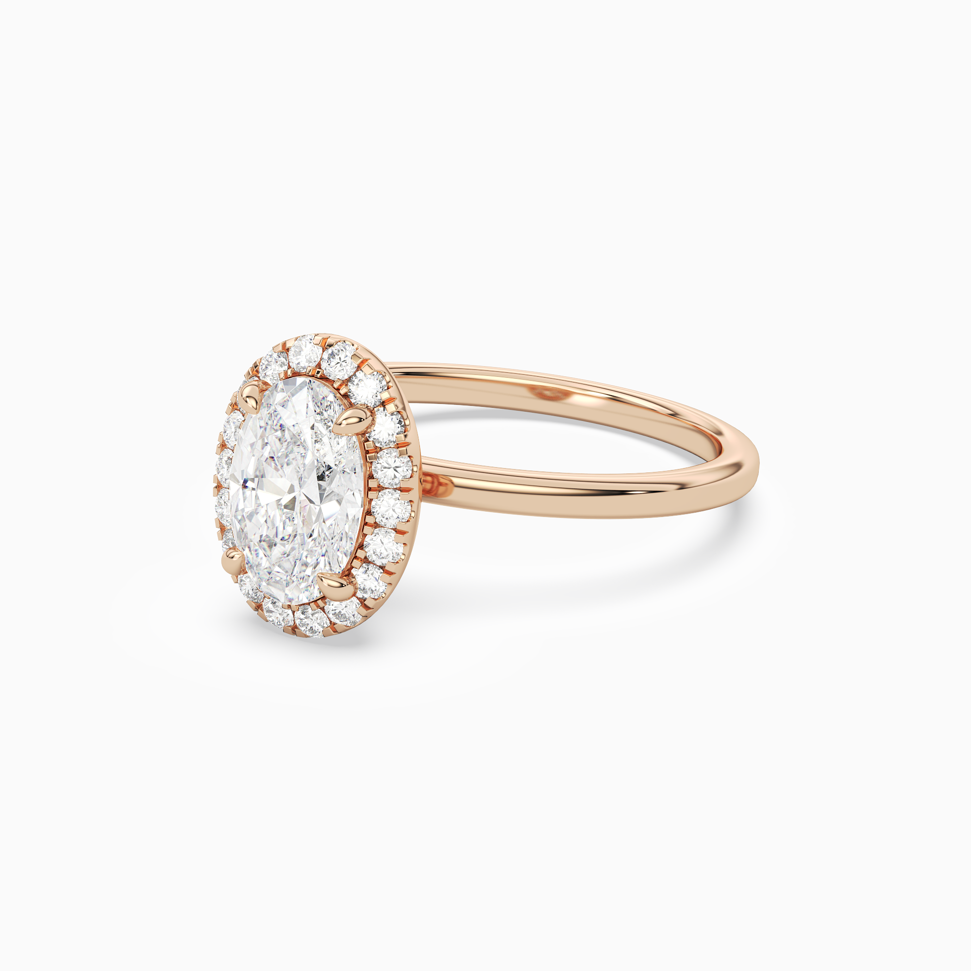Oval Scalloped Halo Baseline in 14K Rose Gold top angle