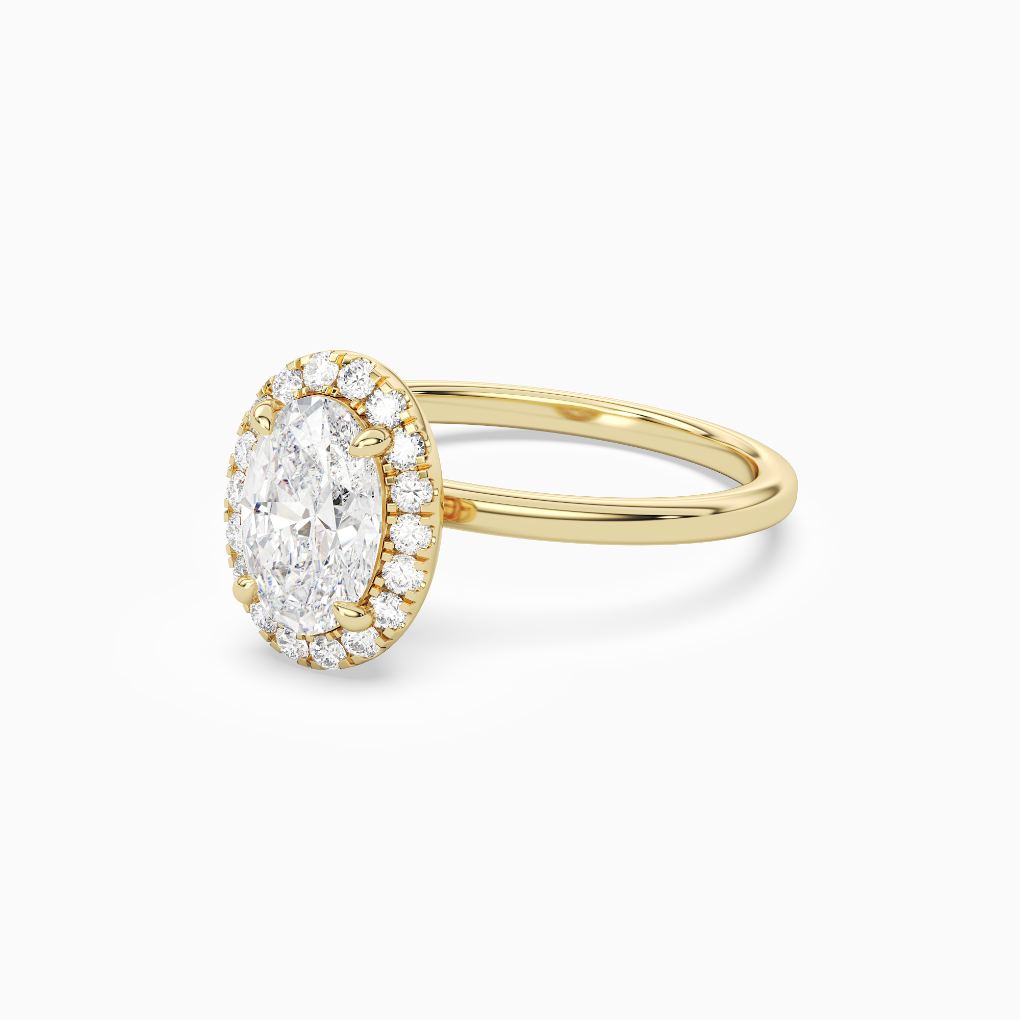 Oval Scalloped Halo Baseline in 18K Yellow Gold top angle