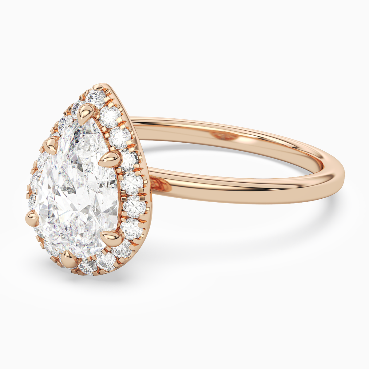 Pear Scalloped Halo Baseline in 14K Rose Gold top angle
