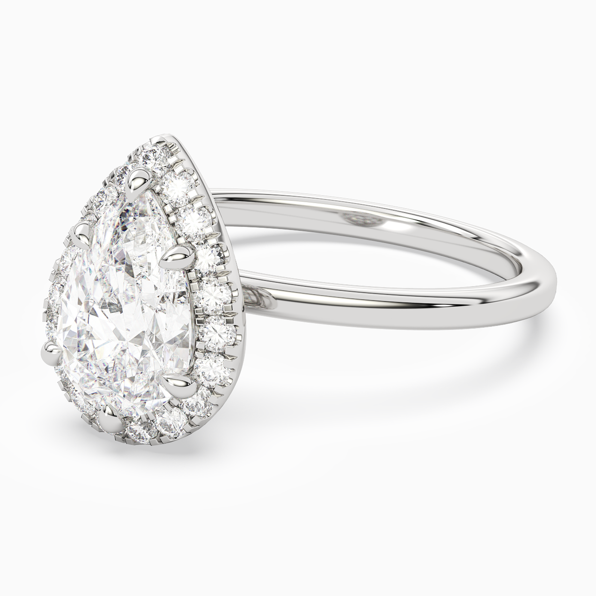 Pear Scalloped Halo Baseline in 14K White Gold top angle