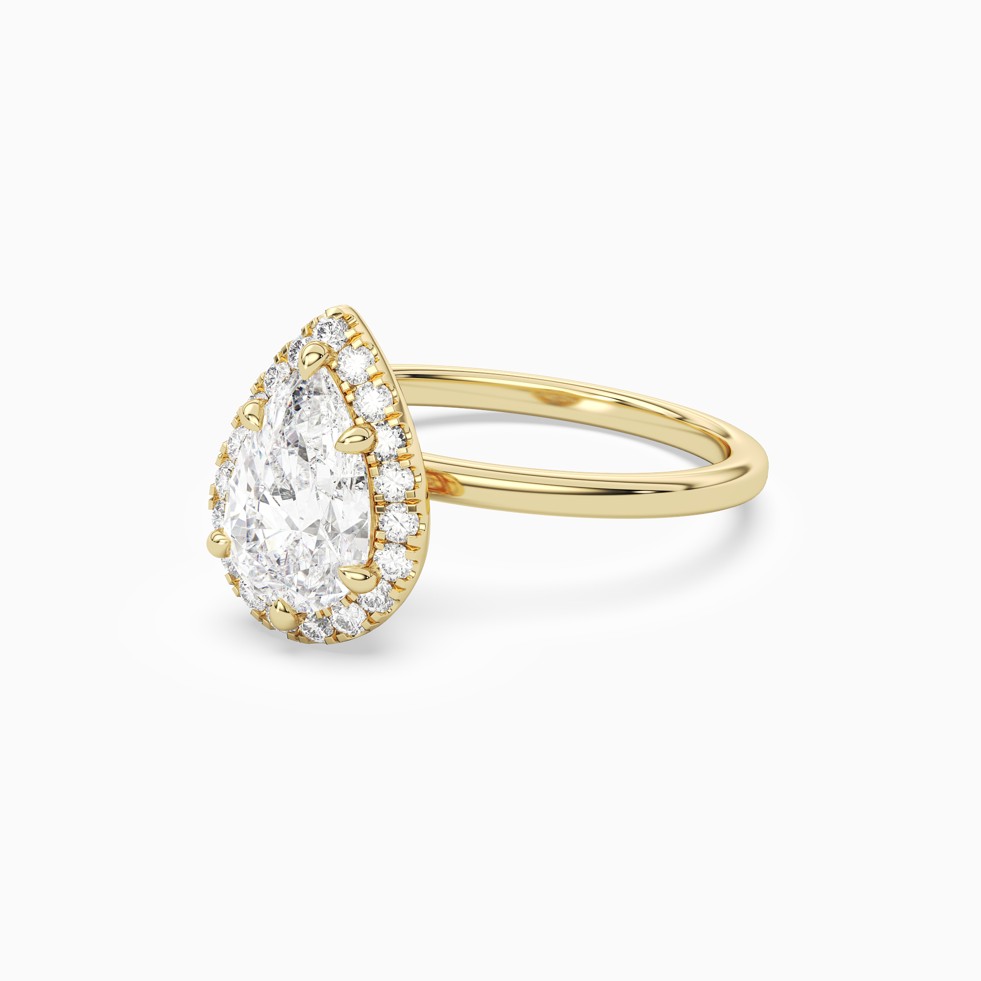 Pear Scalloped Halo Baseline in 14K Yellow Gold top angle