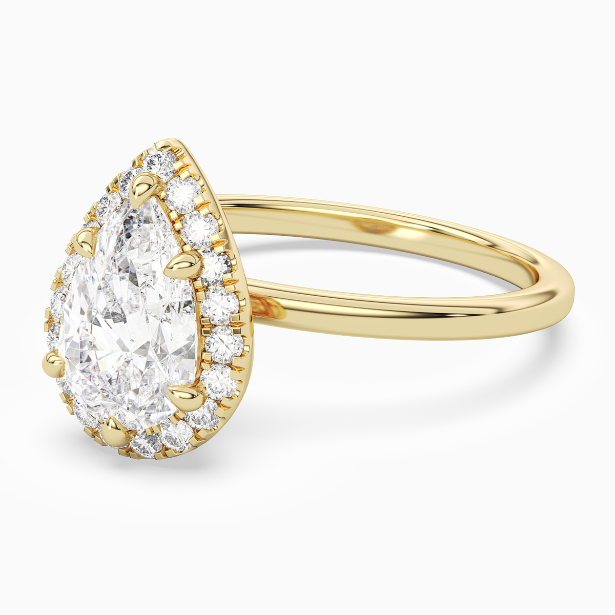 Pear Scalloped Halo Baseline in 14K Yellow Gold top angle