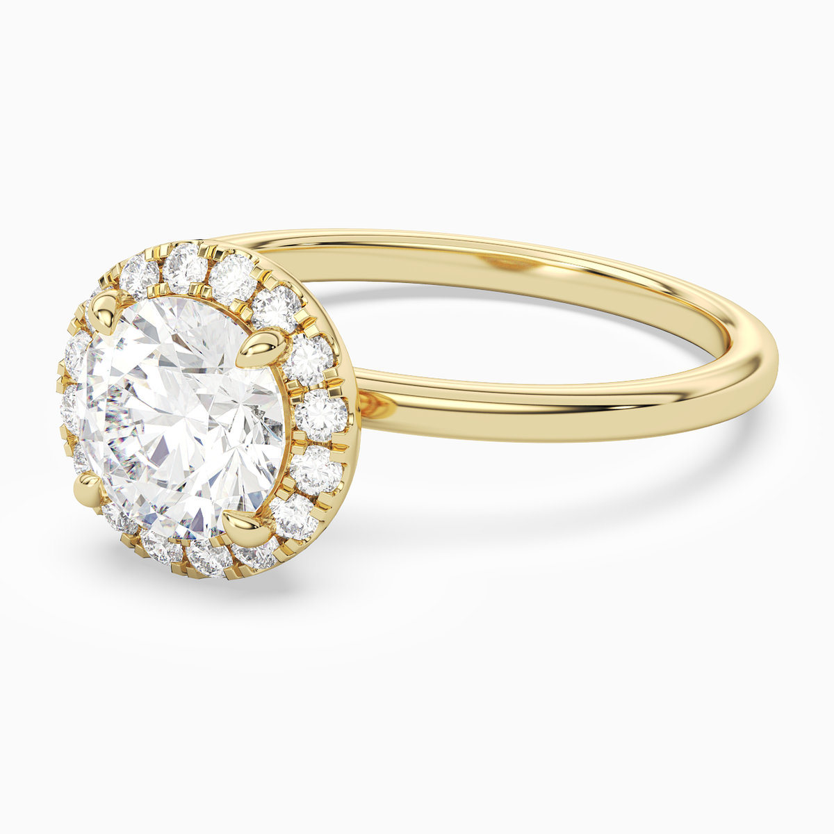 Round Scalloped Halo Baseline in 18K Yellow Gold top angle