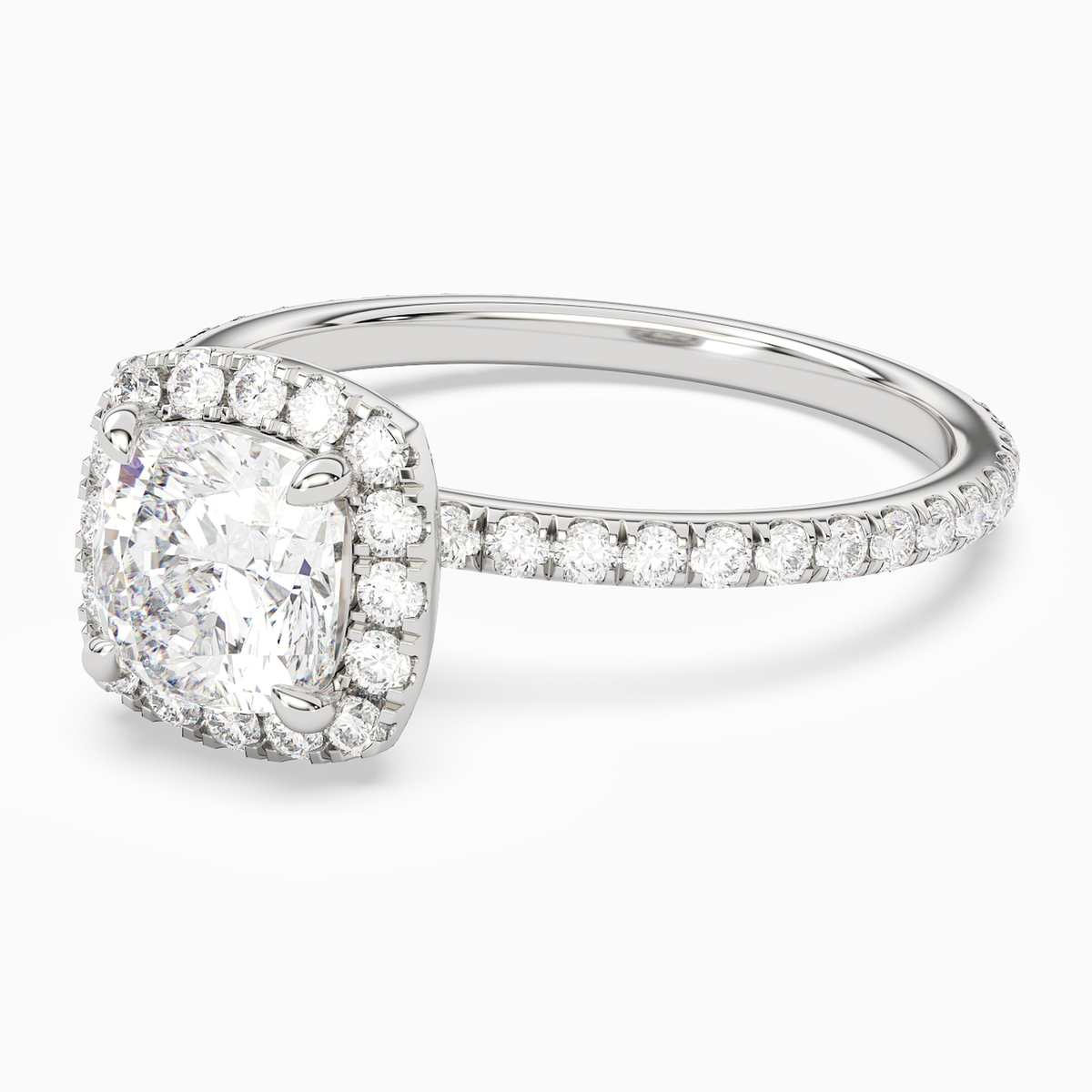 Cushion Scalloped Halo Pavé in 14K White Gold top angle